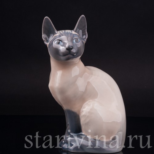 Фигурка из фарфора Сиамская кошка, Royal Copenhagen, Дания, 1990 гг.