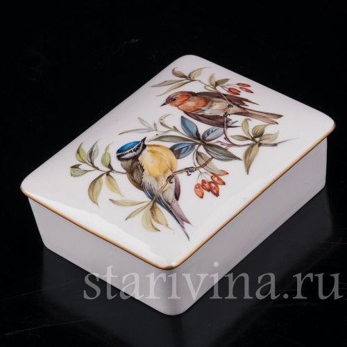 Фарфоровая шкатулка Малиновка и лазоревка, KPM, Германия, 1962-1992 гг.
