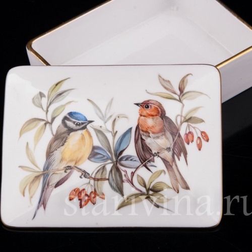 Фарфоровая шкатулка Малиновка и лазоревка, KPM, Германия, 1962-1992 гг.