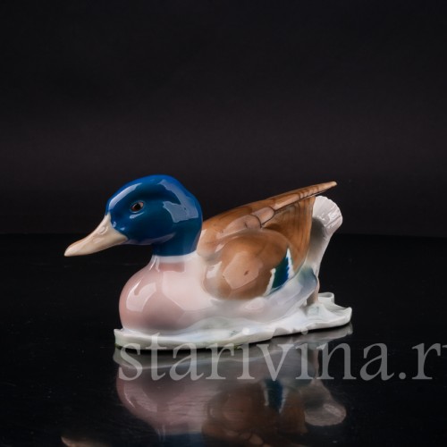 Фигурка птицы из фарфора Плывущий селезень, Metzler & Ortloff, Германия, 1930-72 гг.