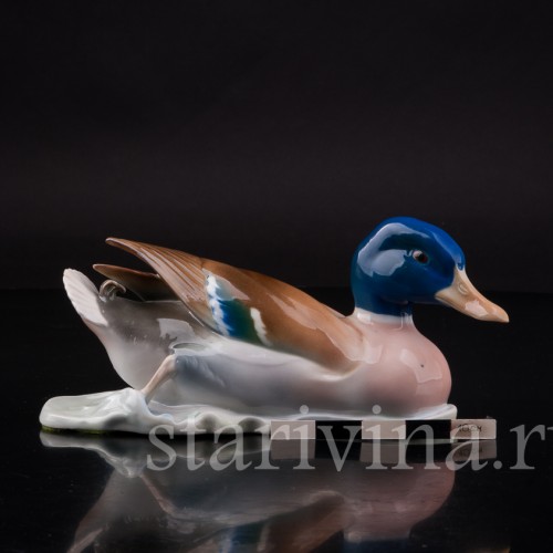 Фигурка птицы из фарфора Плывущий селезень, Metzler & Ortloff, Германия, 1930-72 гг.