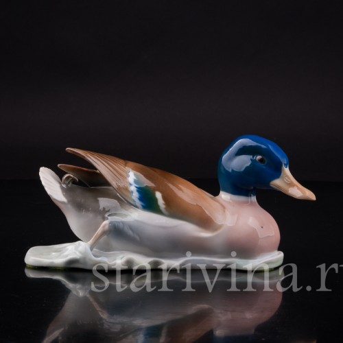 Фигурка птицы из фарфора Плывущий селезень, Metzler & Ortloff, Германия, 1930-72 гг.