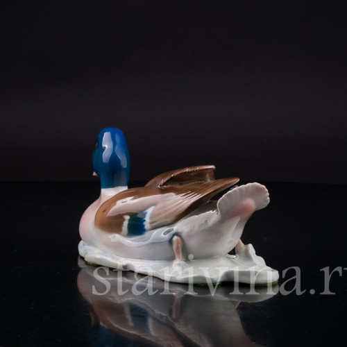 Фигурка птицы из фарфора Плывущий селезень, Metzler & Ortloff, Германия, 1930-72 гг.