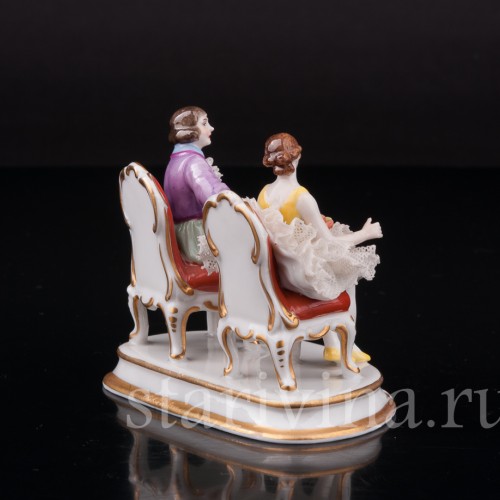 Фигурка из фарфора Балерина и кавалер, миниатюра, кружевная, Muller & Co, Германия, пер. пол. 20 в.