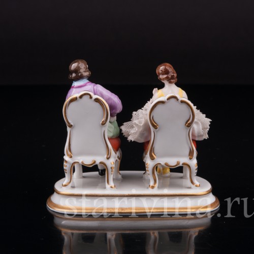 Фигурка из фарфора Балерина и кавалер, миниатюра, кружевная, Muller & Co, Германия, пер. пол. 20 в.