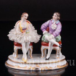 Фигурка из фарфора Балерина и кавалер, миниатюра, кружевная, Muller & Co, Германия, пер. пол. 20 в.