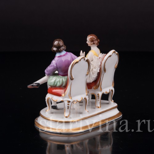 Фигурка из фарфора Балерина и кавалер, миниатюра, кружевная, Muller & Co, Германия, пер. пол. 20 в.