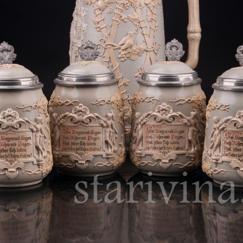 Анткварные Кувшин и 4 кружки, Villeroy & Boch, Германия, кон. 19 - нач. 20 в