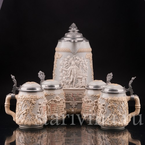 Анткварные Кувшин и 4 кружки, Villeroy & Boch, Германия, кон. 19 - нач. 20 в