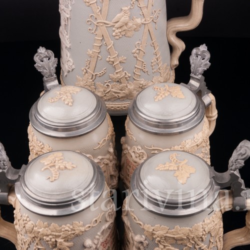 Анткварные Кувшин и 4 кружки, Villeroy & Boch, Германия, кон. 19 - нач. 20 в