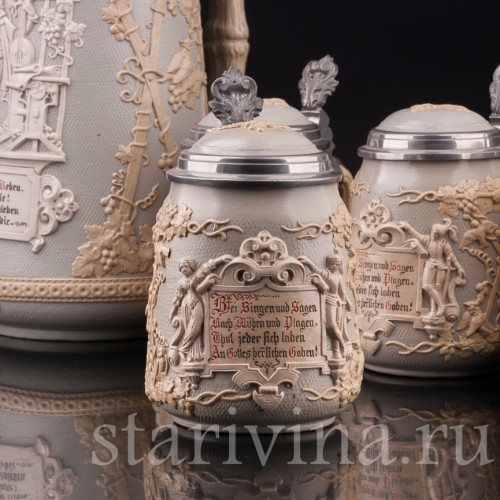 Анткварные Кувшин и 4 кружки, Villeroy & Boch, Германия, кон. 19 - нач. 20 в