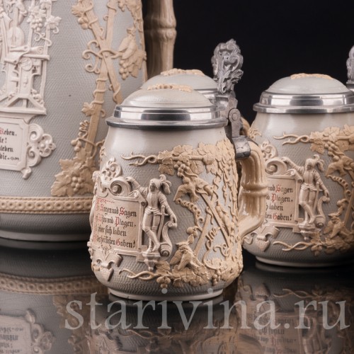 Анткварные Кувшин и 4 кружки, Villeroy & Boch, Германия, кон. 19 - нач. 20 в