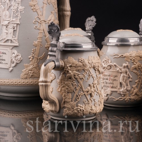 Анткварные Кувшин и 4 кружки, Villeroy & Boch, Германия, кон. 19 - нач. 20 в