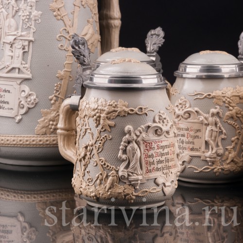 Анткварные Кувшин и 4 кружки, Villeroy & Boch, Германия, кон. 19 - нач. 20 в