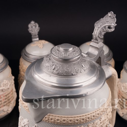 Анткварные Кувшин и 4 кружки, Villeroy & Boch, Германия, кон. 19 - нач. 20 в