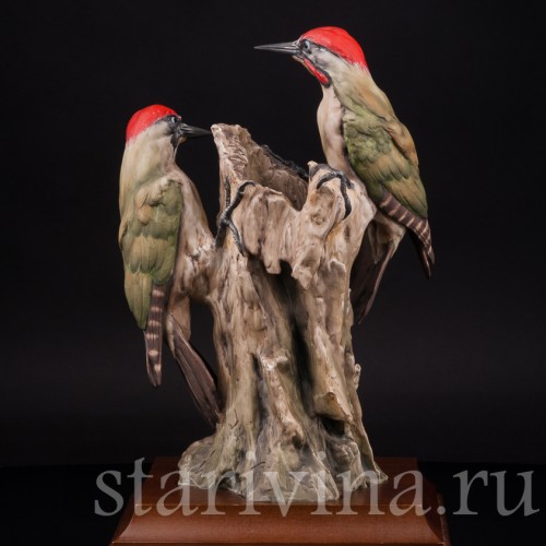 Фарфоровая статуэтка птиц Пара зеленых дятлов, Alka Kaiser, Германия, до 1991 г.