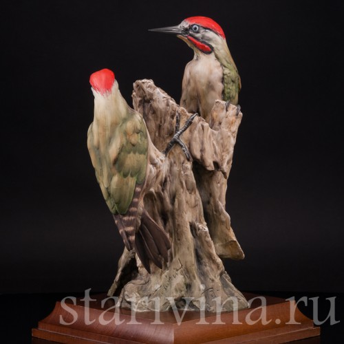 Фарфоровая статуэтка птиц Пара зеленых дятлов, Alka Kaiser, Германия, до 1991 г.