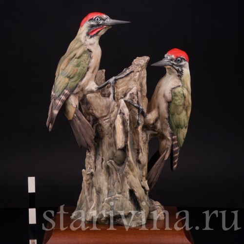 Фарфоровая статуэтка птиц Пара зеленых дятлов, Alka Kaiser, Германия, до 1991 г.