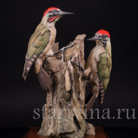 Фарфоровая статуэтка птиц Зелёные дятлы, Alka Kaiser, Германия, до 1991 г.