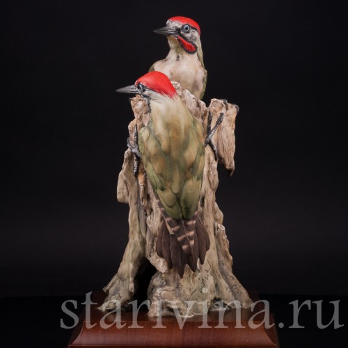 Фарфоровая статуэтка птиц Пара зеленых дятлов, Alka Kaiser, Германия, до 1991 г.