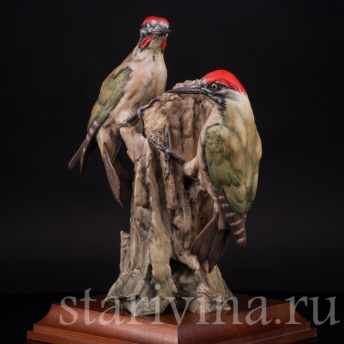Фарфоровая статуэтка птиц Пара зеленых дятлов, Alka Kaiser, Германия, до 1991 г.