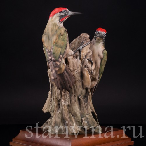 Фарфоровая статуэтка птиц Пара зеленых дятлов, Alka Kaiser, Германия, до 1991 г.