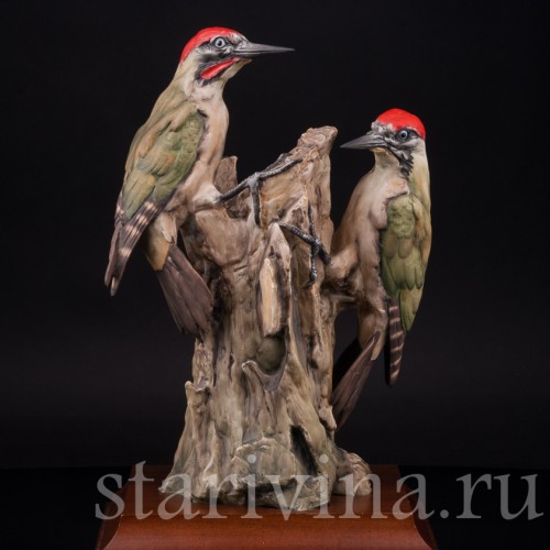 Фарфоровая статуэтка птиц Пара зеленых дятлов, Alka Kaiser, Германия, до 1991 г.
