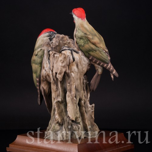 Фарфоровая статуэтка птиц Пара зеленых дятлов, Alka Kaiser, Германия, до 1991 г.