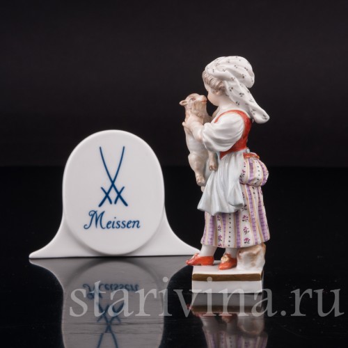 Фарфоровая статуэтка Девочка с овечкой, Meissen, Германия, сер. 19 - нач. 20 вв.