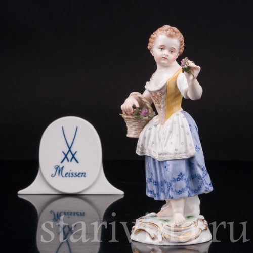Фигурка из фарфора Девочка с цветочной корзиной Meissen, Германия, сер. 19 - нач. 20 вв.