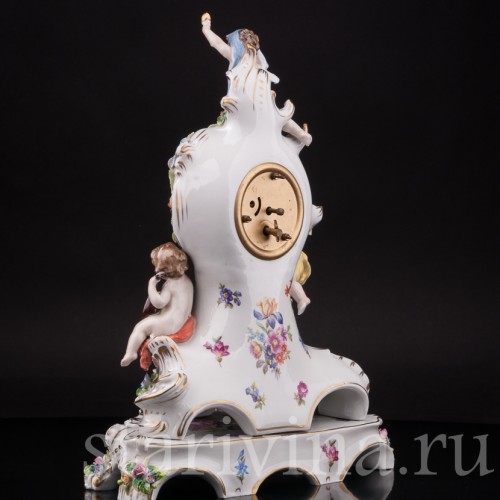 Фарфоровые Часы на постаменте с фигурками путти, Sitzendorf, Германия, вт. пол. 20 в.