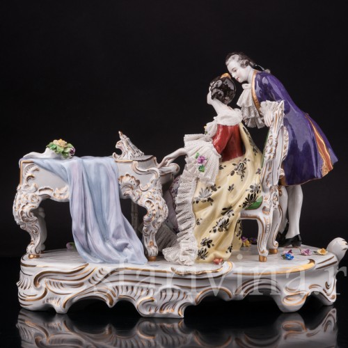 Фарфоровая композиция Пара у рояля, кружевная, Volkstedt, Германия, после 1935 г.