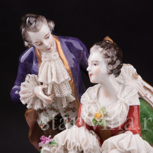 Фарфоровая композиция Пара у рояля, кружевная, Volkstedt, Германия, после 1935 г.