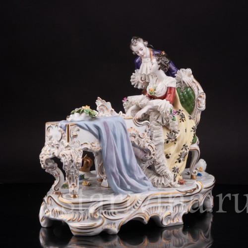 Фарфоровая композиция Пара у рояля, кружевная, Volkstedt, Германия, после 1935 г.