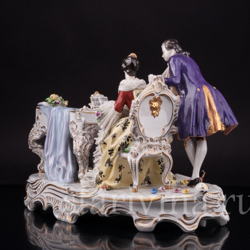 Фарфоровая композиция Пара у рояля, кружевная, Volkstedt, Германия, после 1935 г.