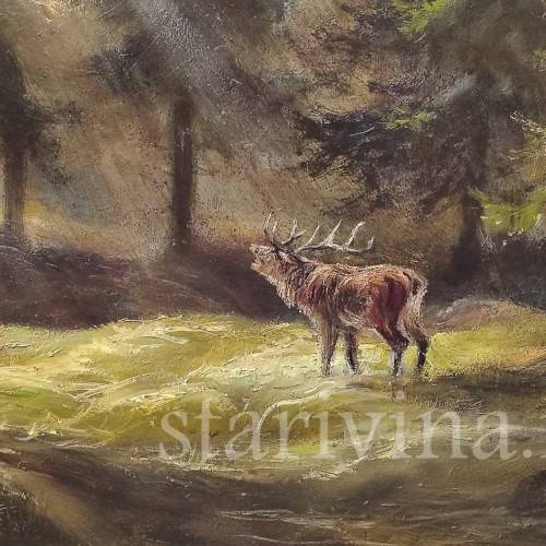 Картина маслом на оргалите Олень на реву, Германия, сер. 20 в.