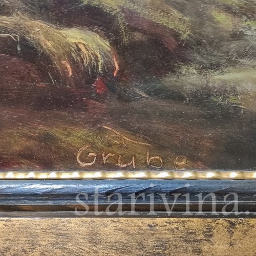 Картина маслом на оргалите Олень на реву, Германия, сер. 20 в.