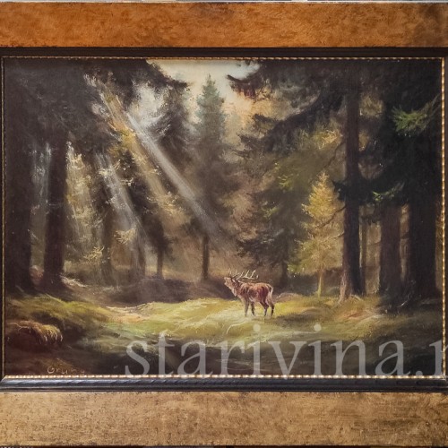 Картина маслом на оргалите Олень на реву, Германия, сер. 20 в.