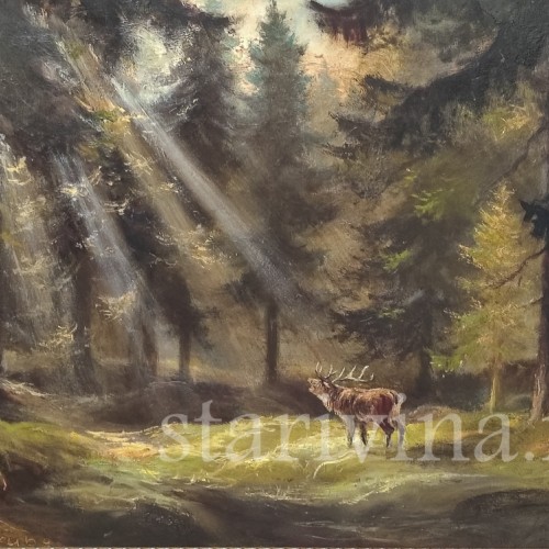 Картина маслом на оргалите Олень на реву, Германия, сер. 20 в.