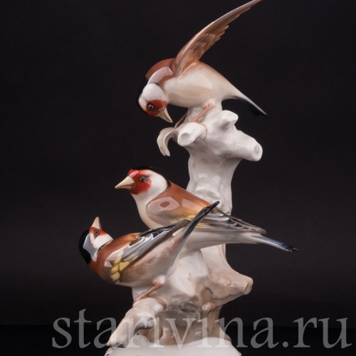 Фарфоровая статуэтка птиц Три щегла на дереве, Hutschenreuther, Германия, сер. 20 в.