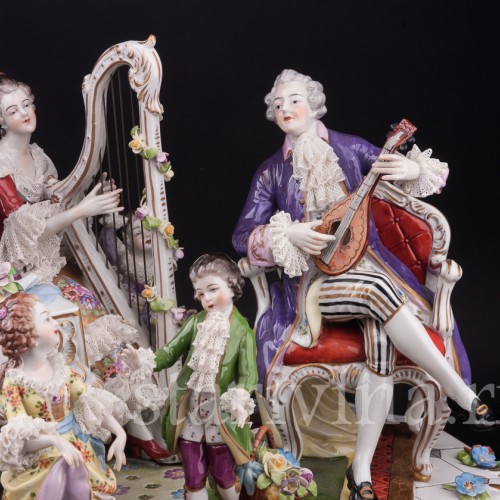 Фарфоровая композиция Домашний концерт, кружевная, Volkstedt, Германия, после 1935 г.