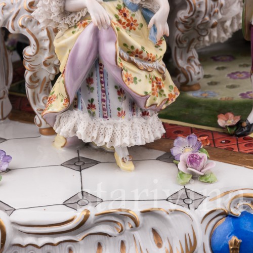 Фарфоровая композиция Домашний концерт, кружевная, Volkstedt, Германия, после 1935 г.