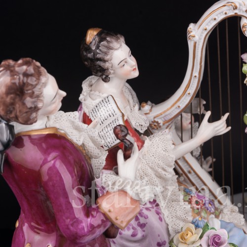 Фарфоровая композиция Домашний концерт, кружевная, Volkstedt, Германия, после 1935 г.