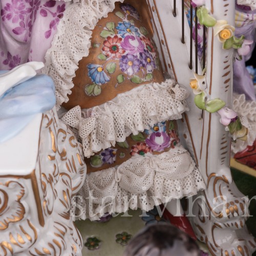 Фарфоровая композиция Домашний концерт, кружевная, Volkstedt, Германия, после 1935 г.