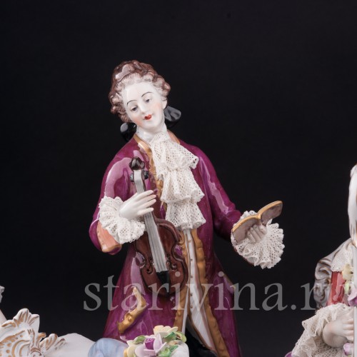 Фарфоровая композиция Домашний концерт, кружевная, Volkstedt, Германия, после 1935 г.