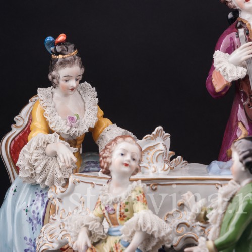 Фарфоровая композиция Домашний концерт, кружевная, Volkstedt, Германия, после 1935 г.