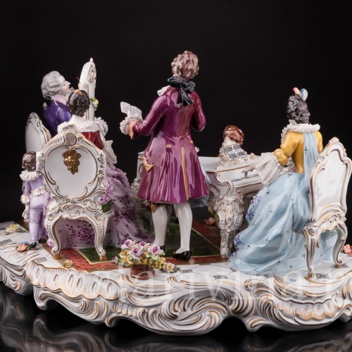 Фарфоровая композиция Домашний концерт, кружевная, Volkstedt, Германия, после 1935 г.