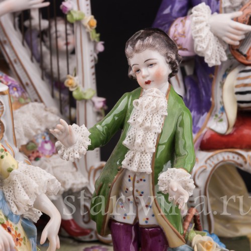 Фарфоровая композиция Домашний концерт, кружевная, Volkstedt, Германия, после 1935 г.