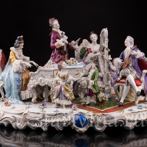 Фарфоровая композиция Домашний концерт, кружевная, Volkstedt, Германия, после 1935 г.