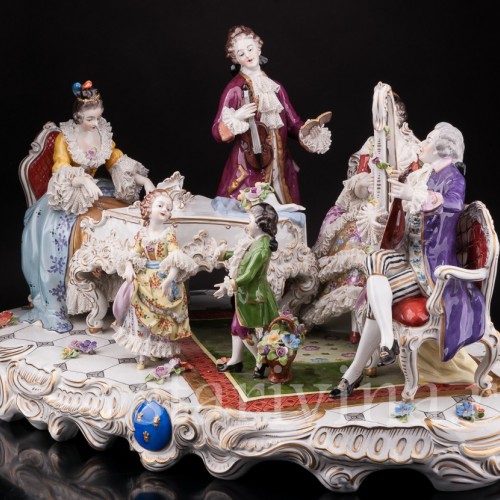 Фарфоровая композиция Домашний концерт, кружевная, Volkstedt, Германия, после 1935 г.